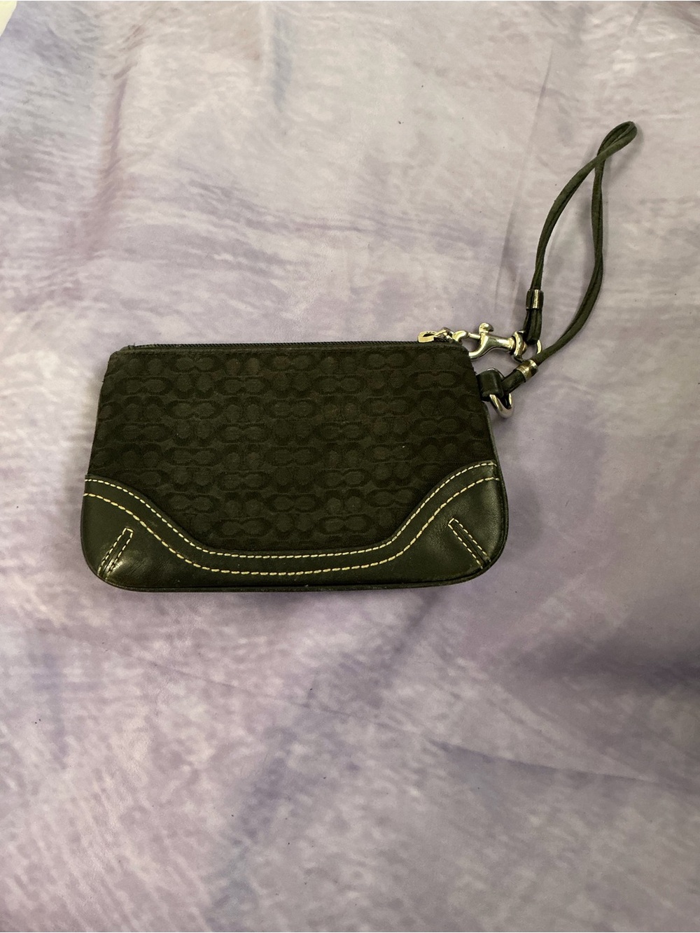 Coach Black Signature Wristlet Clutch with Leather Trim